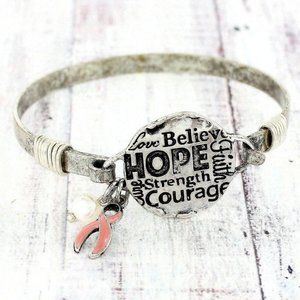 Bangle Bracelet. Pink Ribbon. Hope Strength Courage Cure Believe.